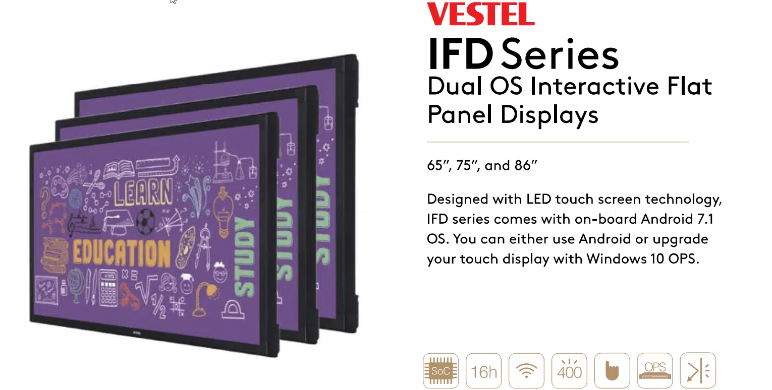 Màn hình quảng cáo tương tác Châu Âu Dual OS Interactive Flat Panel Displays 75 inch  